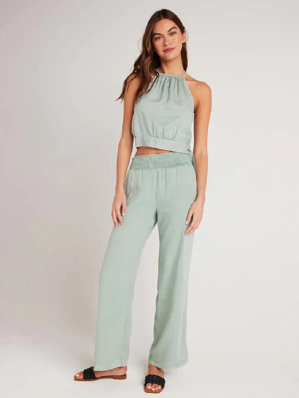 Smocked Waist Wide Leg Pant - Oasis Green Fashionable Tapered Leg Pants