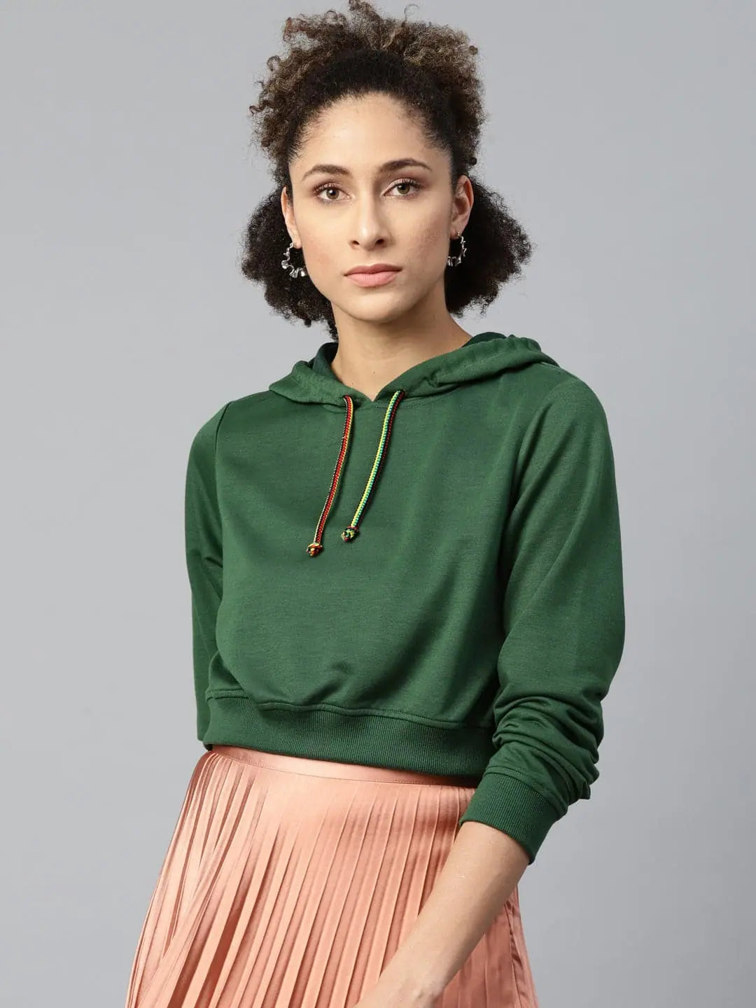 Green Crop Hoodie Basic Sweatshirt Hoodie Dress Longline Feminine