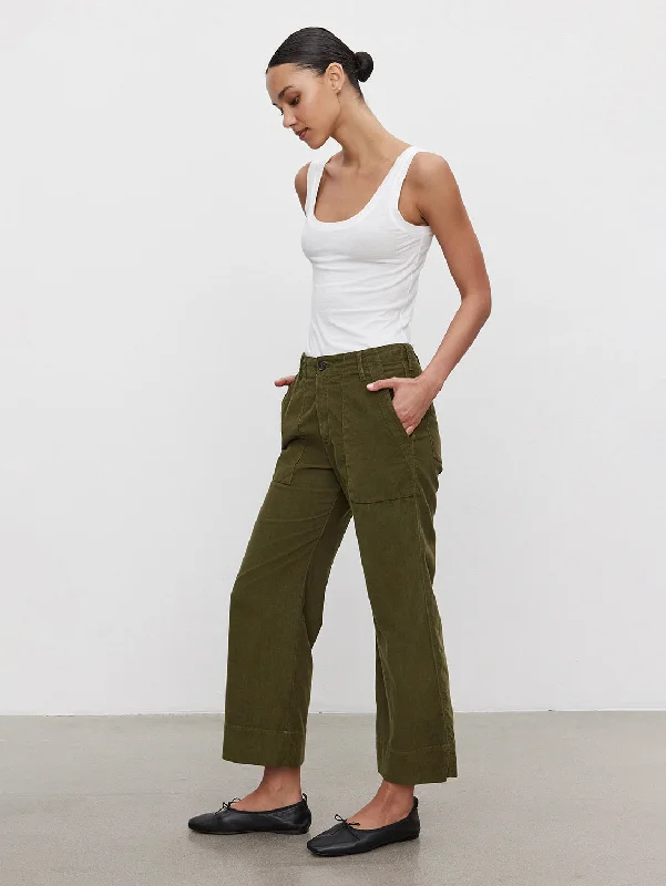 Vera Cropped Corduroy Pant - Aloe Trendy Tapered Pants