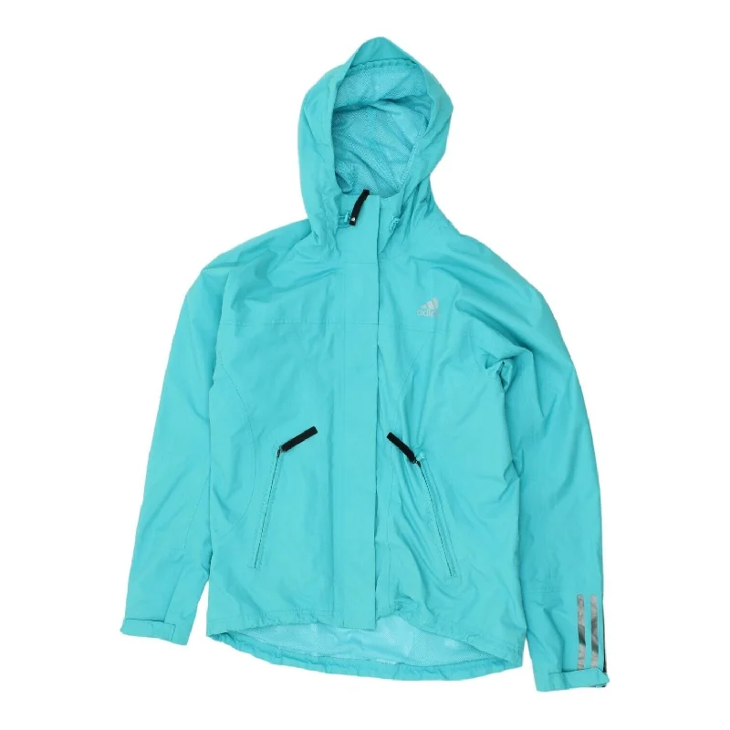 Adidas Womens Turquoise Blue Climaproof Hooded Jacket | Hiking Climbing Outdoors Wool Fabric Cashmere Fabric Tweed Fabric