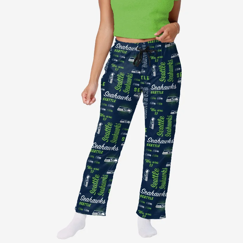 Seattle Seahawks Womens Mini Print Lounge Pants Classic Bootcut Trousers