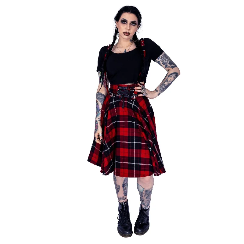 SENECA SKIRT - RED CHECK leather skirt bold