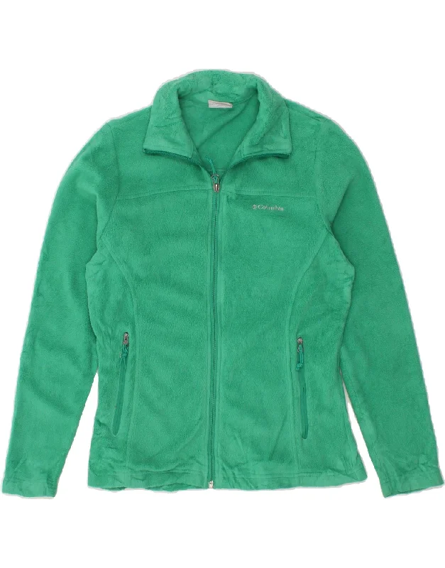 COLUMBIA Womens Loose Fit Fleece Jacket UK 6 XS Green Polyester Cotton Fabric Linen Fabric Terry Fabric