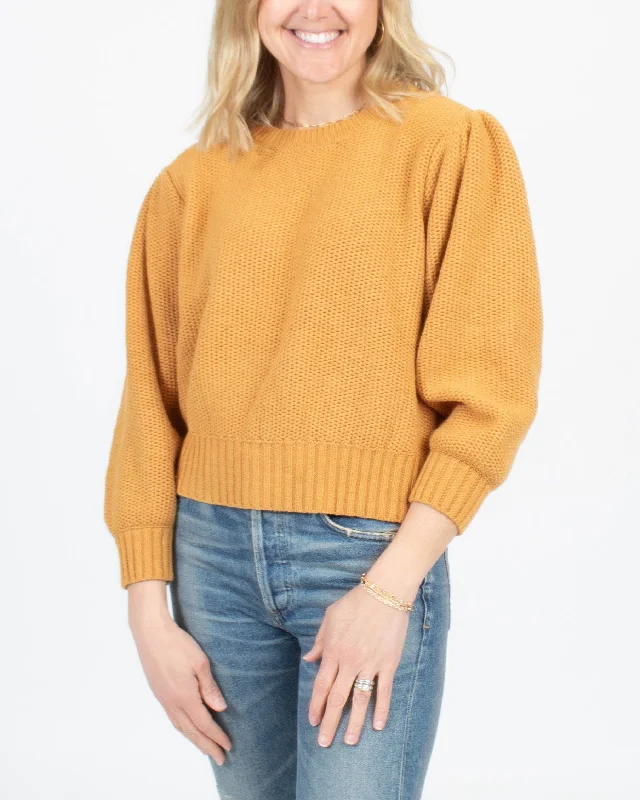 Yellow Puff Sleeve Sweater Fitted Slim Tailored