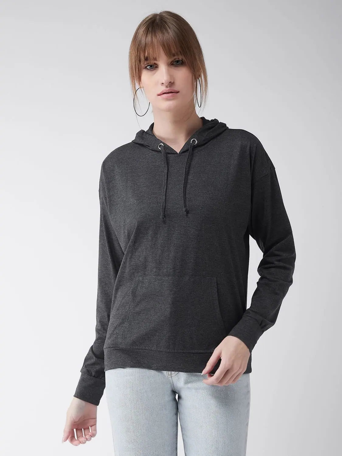 Sweatshirt Grey Color Hoodie with Elastic Cuffs Stretchable Comfortable