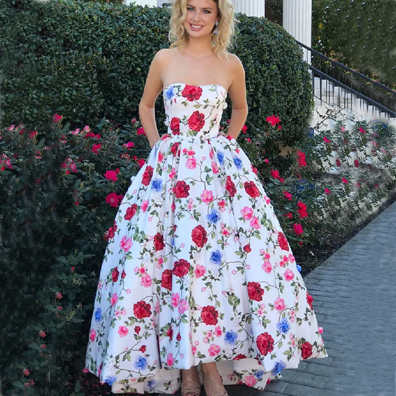 New Arrival Hi-Lo Prom Dress, Sweet Heart Printed Applique Prom Dress, KX446 Tunics Fall fleece