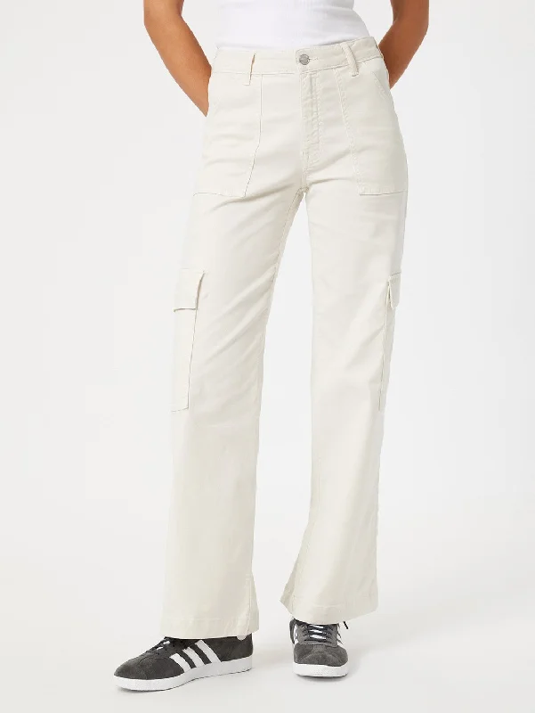 Alva Cargo Pant - Off White Luxe Twill Chic Wool Trousers