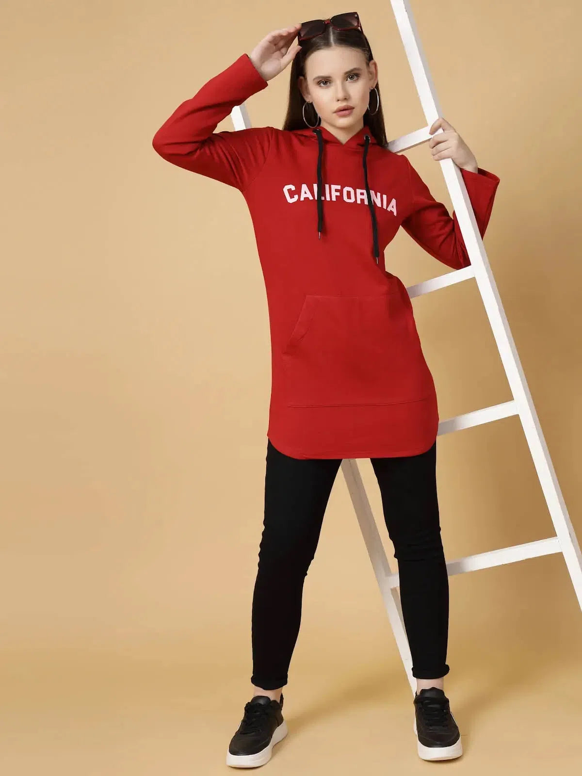 Rigo California Longline Sweatshirt-WSW055-1103-L Hoodie with Sequins Glamorous Eye-catching