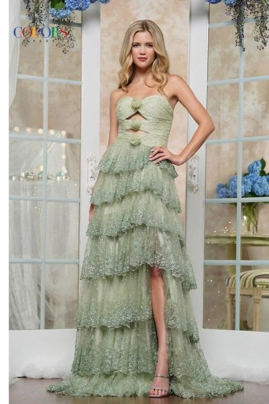 Colors Dress -3620 Strapless Embellished Tulle Glitter Dress Tunics Sophisticated sleek