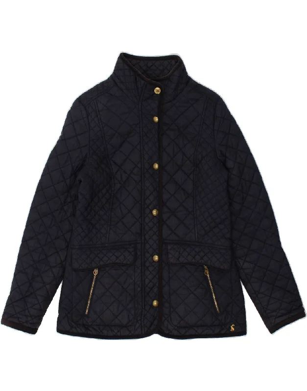 JOULES Womens Quilted Jacket UK 12 Medium Navy Blue Polyamide Stand-Up Collar Roll-Neck Collar Turtle Neck