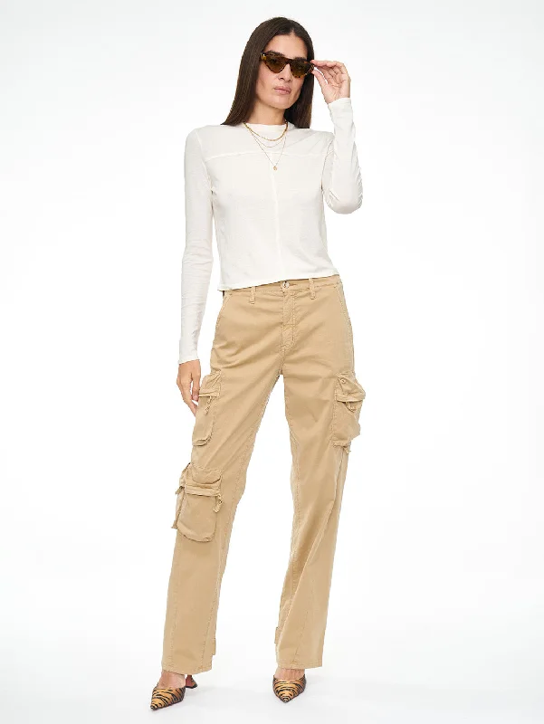 Bobby Mid Rise Cargo Ankle Pant - Coconut Trendy Wide-Leg Pants