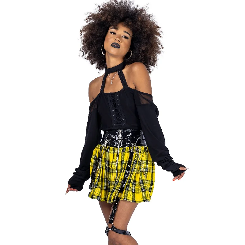 CALAMITY SKIRT - YELLOW CHECK silk skirt elegant