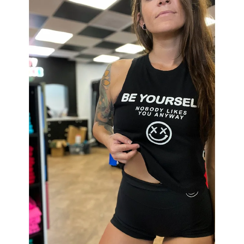 Salty Savage Ladies "Be Yourself Nobody Likes You Anyway" Flowy Crop Tank crossback tank top