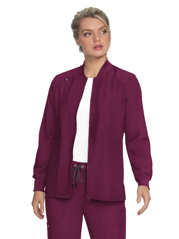 Women's Zipper Front Stretch Always in Motion Scrub Jacket Front Pockets Side Pockets Patch Pockets