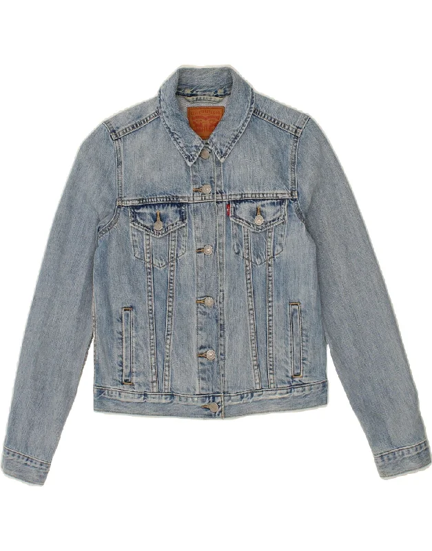 LEVI'S Womens Crop Denim Jacket UK 10 Small Blue Cotton Denim Jacket Leather Jacket Suede Jacket