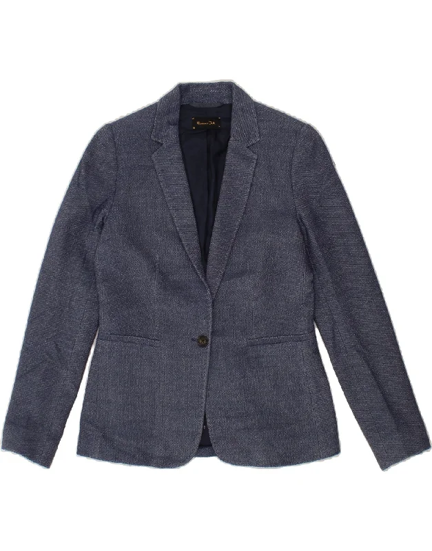 MASSIMO DUTTI Womens 1 Button Blazer Jacket EU 38 Small Blue Knit Jacket Woven Jacket Fleece Jacket