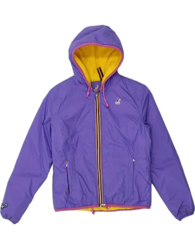 K-WAY Womens Hooded Rain Jacket US 6 Medium Purple Polyamide Herringbone Jacket Checkered Jacket Solid Jacket