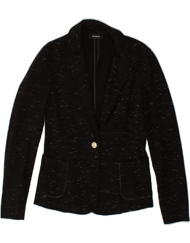 MAX & CO. Womens 1 Button Blazer Jacket UK 10 Small Black Flecked Viscose Herringbone Jacket Checkered Jacket Solid Jacket