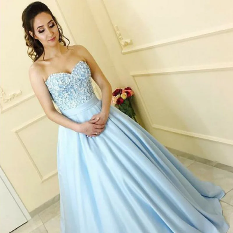 Sweet Heart Beaded Top Prom Dresses, Satin A-Line Prom Dresses, KX731 Tunics Long Elegant