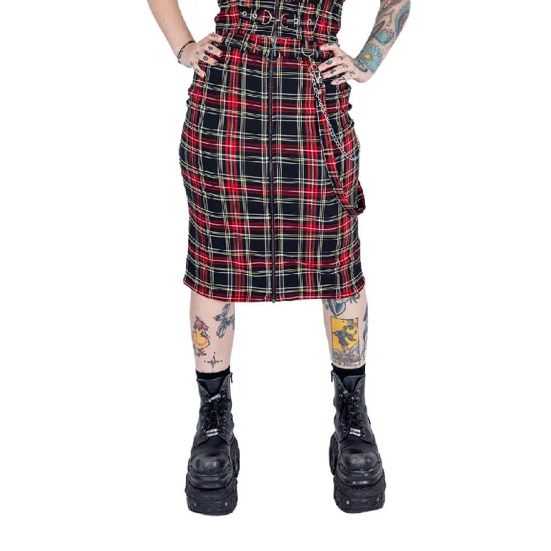 ASPEN SKIRT - BLACK CHECK button skirt front