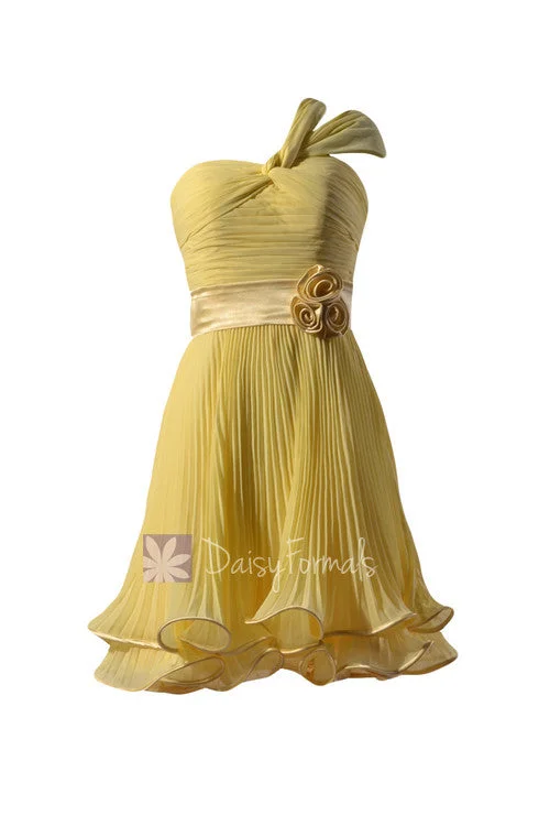 Banana Pleated Chiffon Bridesmaid Dress One-Shoulder Bridal Party Dress w/Straps(BM334RE) Tunics Gym athletic