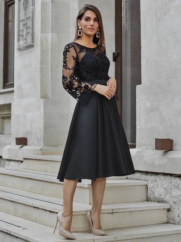 Black Evening Dress A-Line Jewel Neck Long Sleeves Zipper Lace Formal Party Dresses Pageant Dress Tunics Brand named