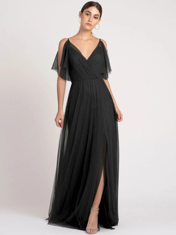 Black Evening Dress A-Line V-Neck Sleeveless Matte Satin Floor-Length Pleated Formal Party Dresses Tunics Chinos classic