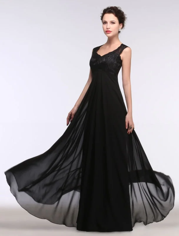 Black Evening Dress Lace Sweatheart Maxi Party Dress A Line Sleeveless Floor Length Mother'S Dress Tunics Evening elegant