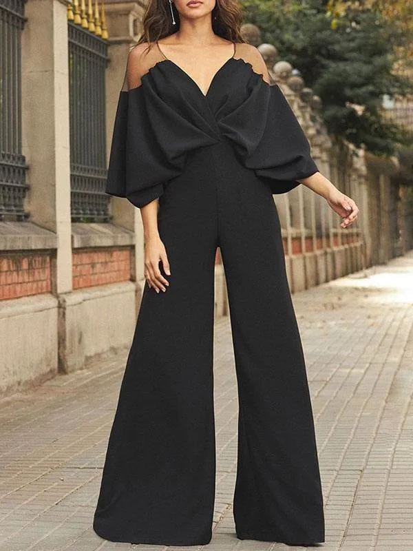 Black Evening Dress V Neck Stretch Crepe Half Sleeves Backless Floor Length Formal Party Dresses Tunics Yoga stretchy