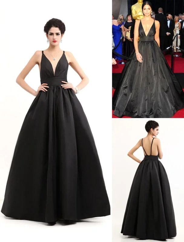 Celebrity Dresses Black Oscar Evening Dress Straps Backless Deep V Taffeta Dress Tunics New arrival