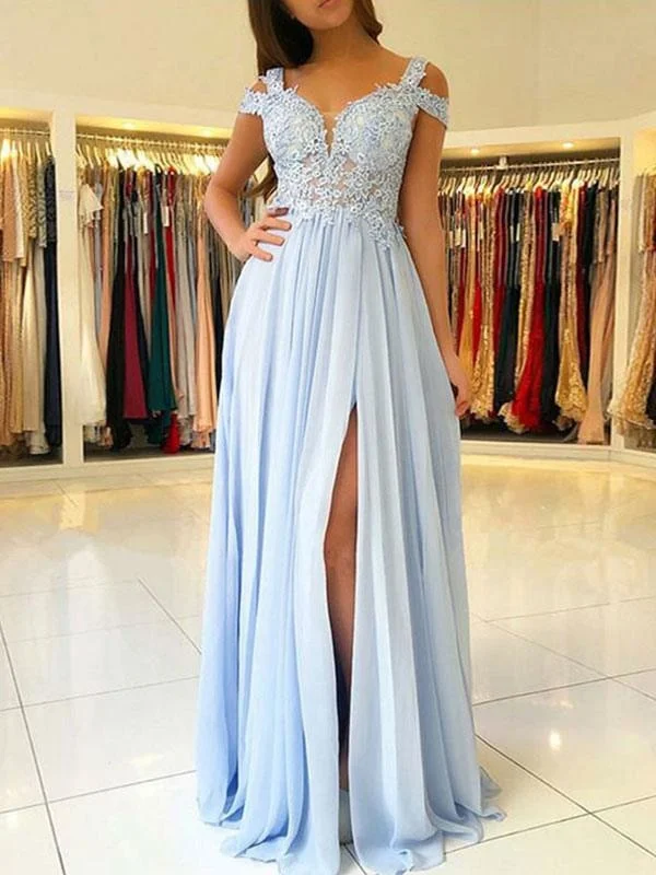 Chiffon Evening Dress A Line V Neck Floor Length Split Front Party Dresses Prom Dresses Tunics Running lightweight