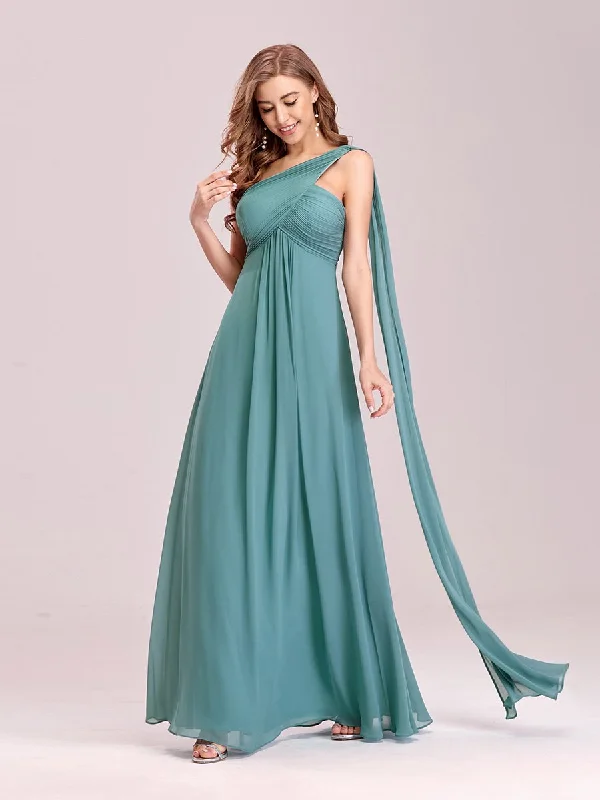 Custom Size One Shoulder Chiffon Ruffles Long Evening Dresses for Wholesale Tunics Versatile functional