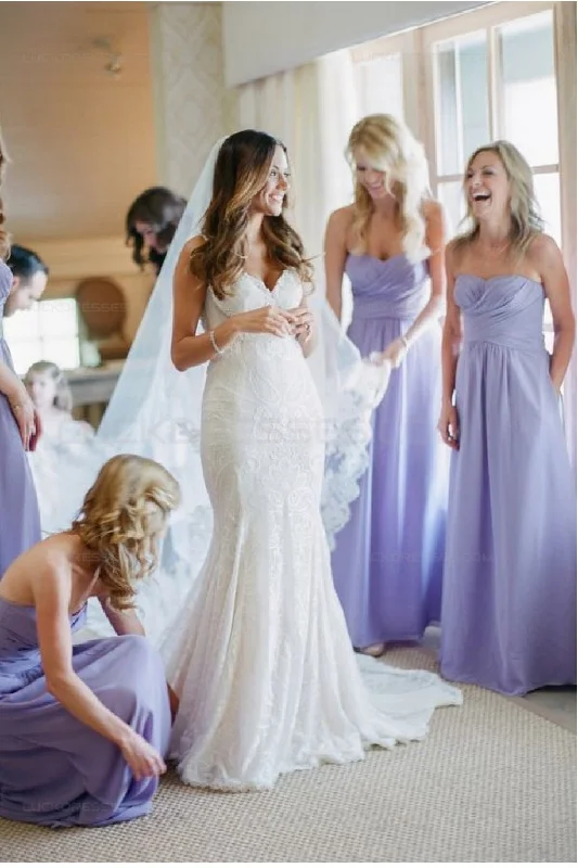 Elegant Lavender Strapless Chiffon Bridesmaid Dresses, Ruffles Wedding Party Dresses STK15172 Crew Neckline Casual