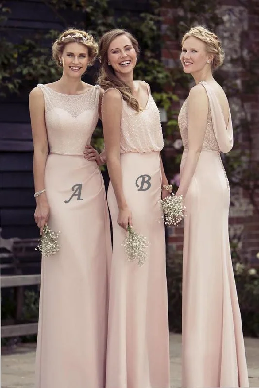 Elegant Pink Sheath Sheer Neck Sleeveless Bridesmaid Dress Wedding Party Dress Turtleneck Neckline Stylish