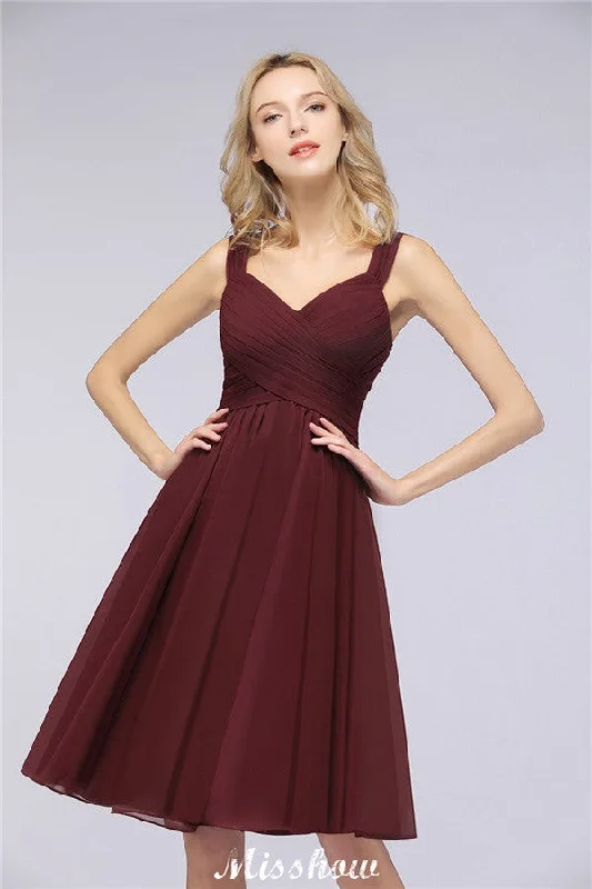 Elegant Ruffles Straps Short Prom Dresses | A-Line Sleeveless Knee Length Evening Dresses Tunics Fleece cozy