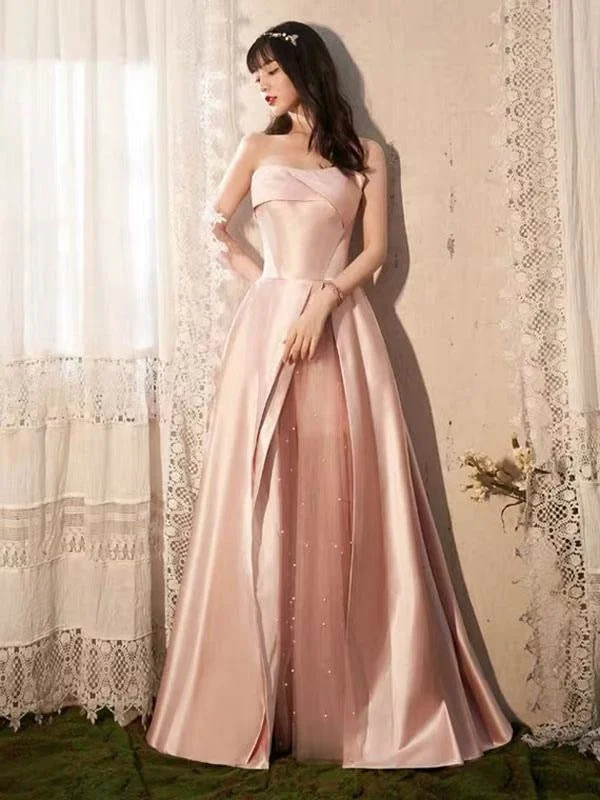 Evening Dress A-Line Strapless Floor-Length Sleeveless Lace-Up Party Dresses Bean Paste Pink Pageant Dress Tunics Polka dots