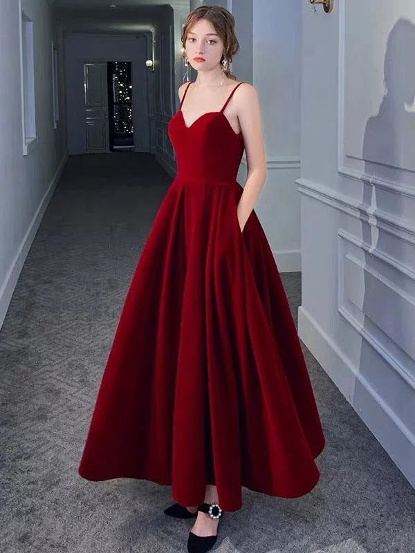 Evening Dress A Line Sweetheart Neck Velour Floor Length Pockets Formal Party Dresses Turtleneck Warm Winter