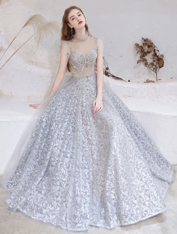 Evening Dress Light Grey A Line Jewel Neck Floor Length Formal Party Dresses Pageant Dress Tunics Favorite customer