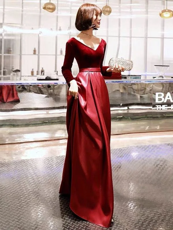 Evening Dresses Long Sleeve V Neck Satin Velvet Floor Length Maxi Formal Gowns Tunics Corduroy durable