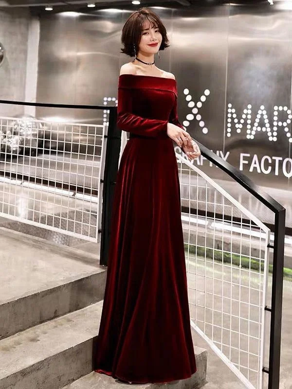 Evening Dresses Velvet Long Sleeve Off Shoulder Maxi Formal Gowns Tunics Hiking breathable