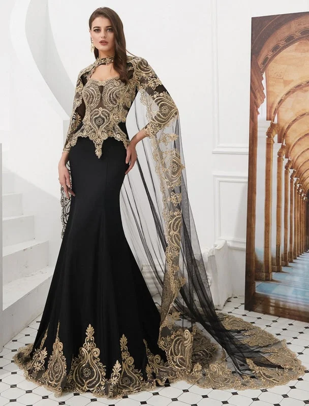 Luxury Evening Dresses Embroidered Beaded Queen Anneneck Long Sleeve Formal Gowns With Cloak Tunics Cozy soft