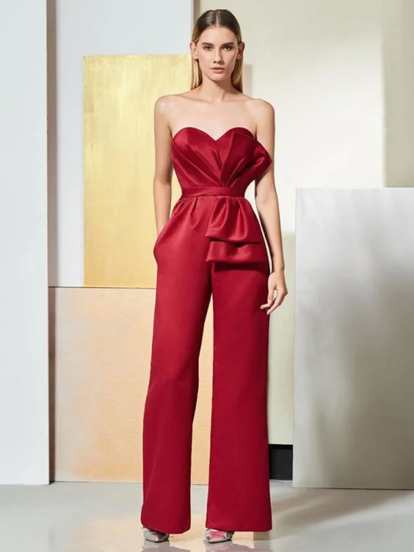 New Evening Dress Red Sweetheart Neck Sleeveless Zipper Bows Satin Fabric Formal Party Dresses One Piece Outfit Tunics Designer luxury