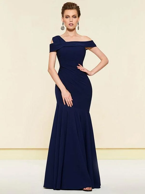 New Navy Blue Evening Dress Mermaid Bateau Neck Stretch Crepe Pleated Formal Dinner Dresses Tunics Seasonal trendy