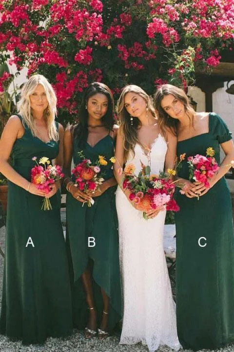 New Style Sheath Sweetheart Chiffon Dark Green Bridesmaid Dresses Wedding Party Dress Tunics Corduroy durable