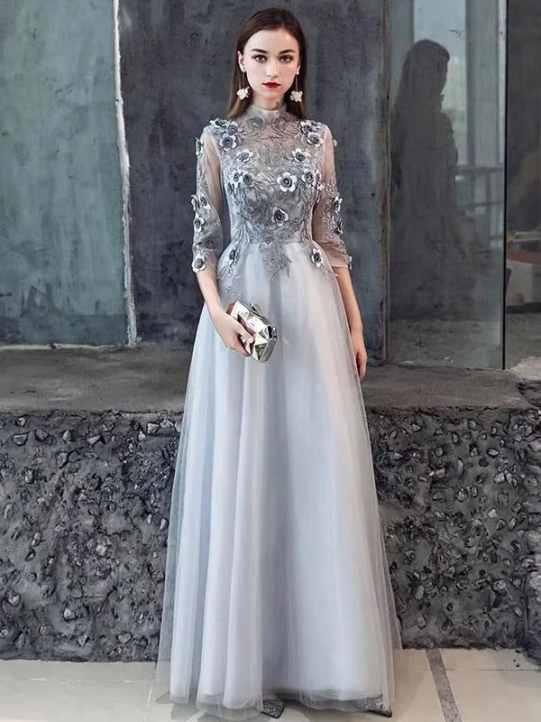 Ormal Dinner Dress 2021 Flower Lace Applique Half Sleeve Floor Length Social Evening Party Dresses Tunics Ceremony elegant