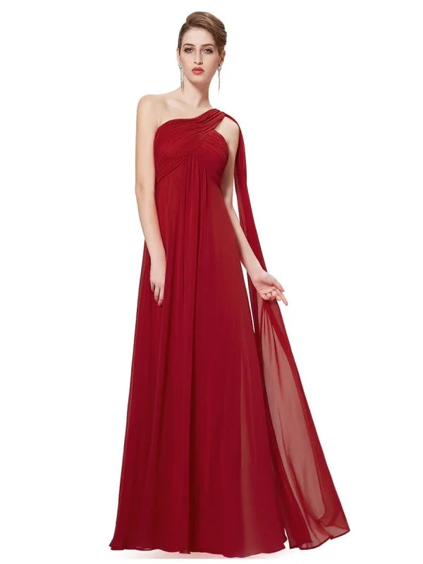 Red Prom Dress A-Line One-Shoulder Chiffon Sleeveless Pleated Maxi Party Dresses Off-the-shoulder Chic Trendy