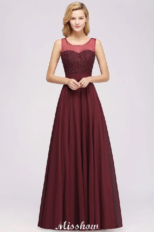 Tulle Lace Beadings Jewel Sleeveless Floor-Length Bridesmaid Dresses A-Line Chiffon Tulle Party Dress Tunics Silk luxurious